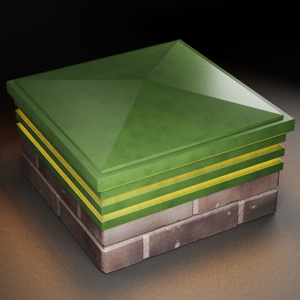 Колпак Zking Бона ХайТек Зеленый на столб 2х2 кирпича (513х513мм) с подсветкой