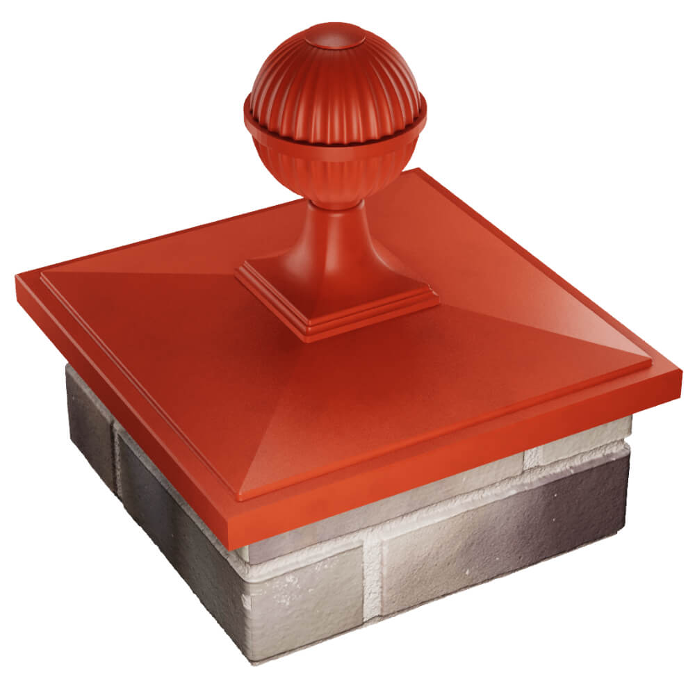 Колпак Zking БонаМоно Красный с шаром на столб 1.5х1.5 кирпича (385х385, 400х400мм) в сборе